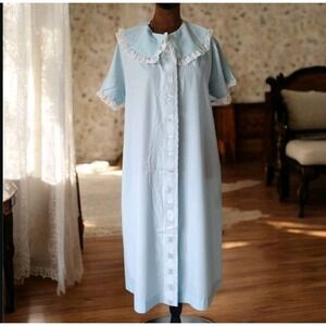 VTG Smart Time House‎ Coat Dress Size 10 M Blue Lace Pockets Button Down Union